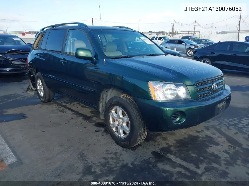 2003 Toyota Highlander V6 VIN: JTEGF21A130076052 Lot: 40881670