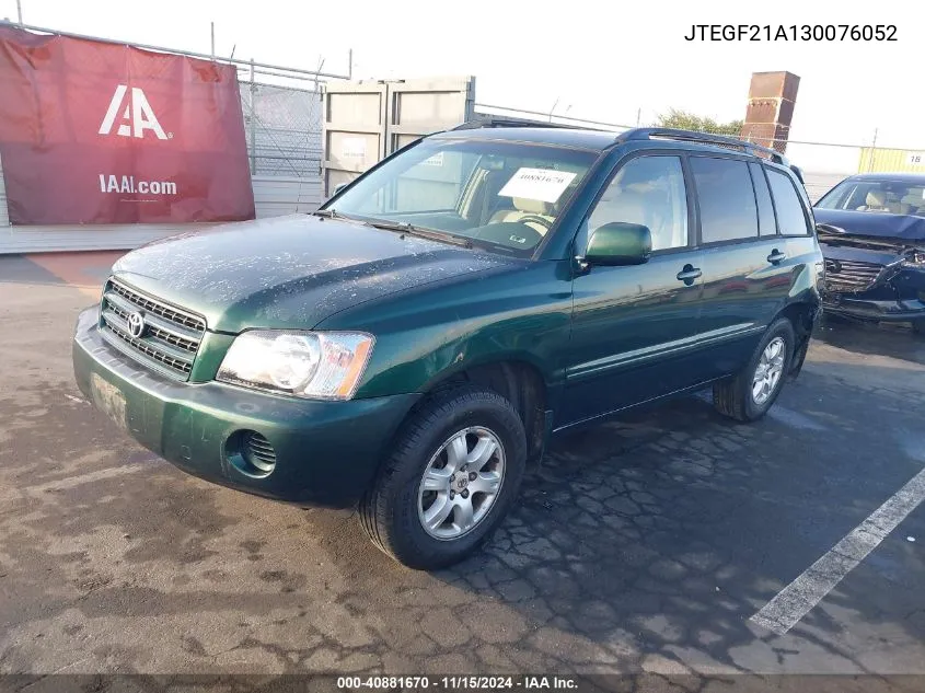 2003 Toyota Highlander V6 VIN: JTEGF21A130076052 Lot: 40881670