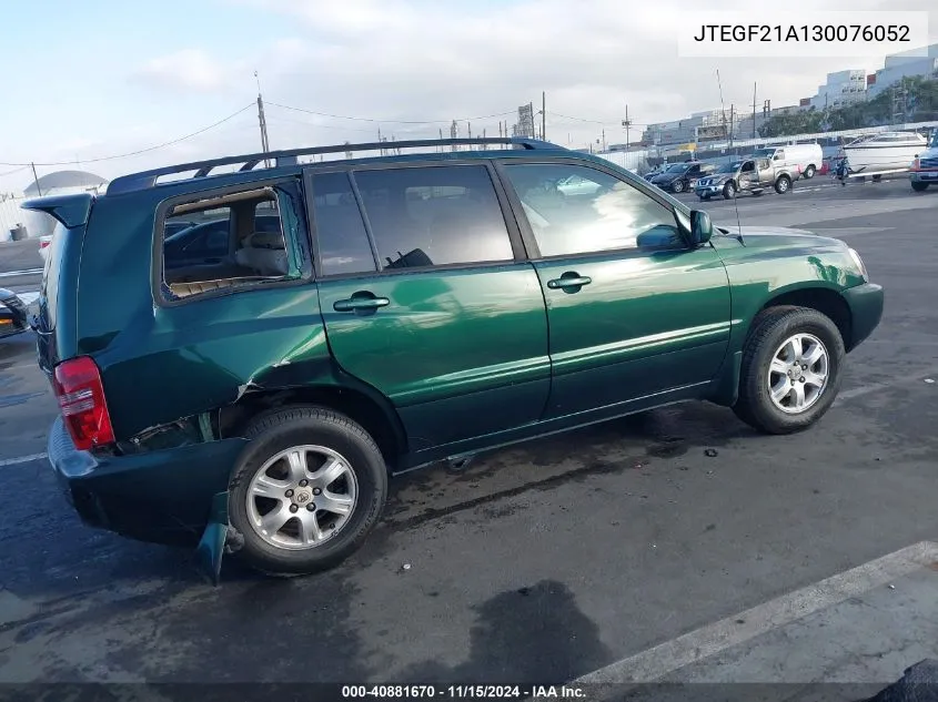 2003 Toyota Highlander V6 VIN: JTEGF21A130076052 Lot: 40881670