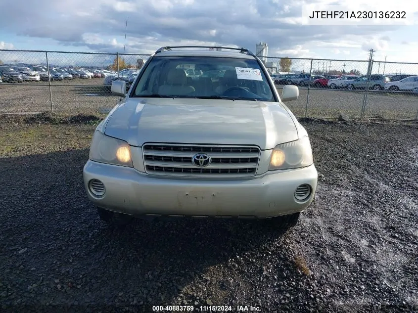 2003 Toyota Highlander V6 VIN: JTEHF21A230136232 Lot: 40883759