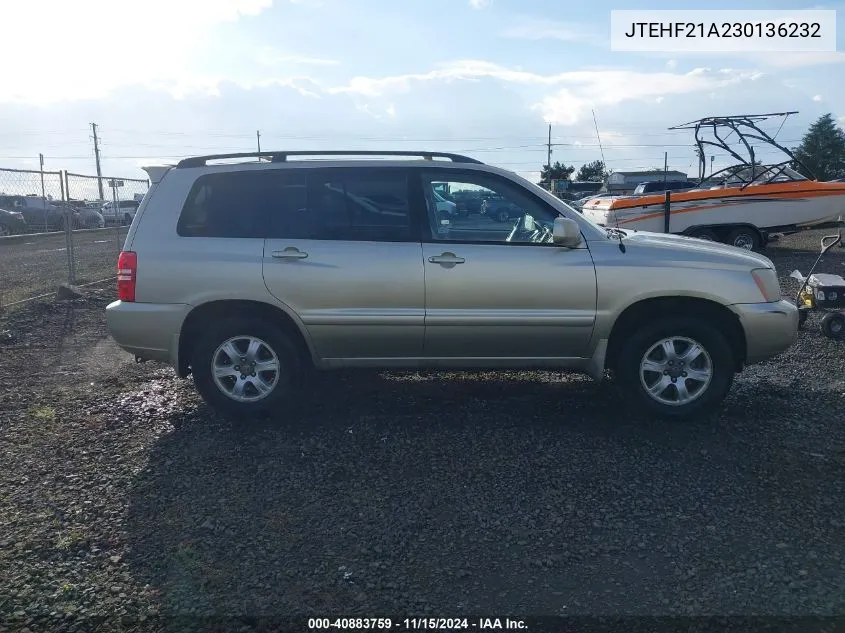 2003 Toyota Highlander V6 VIN: JTEHF21A230136232 Lot: 40883759