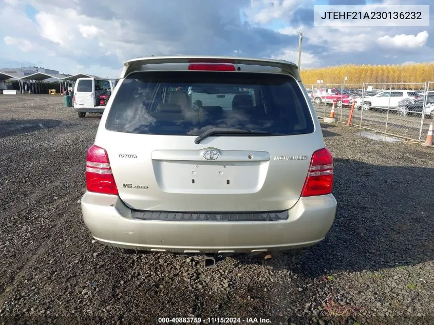 2003 Toyota Highlander V6 VIN: JTEHF21A230136232 Lot: 40883759