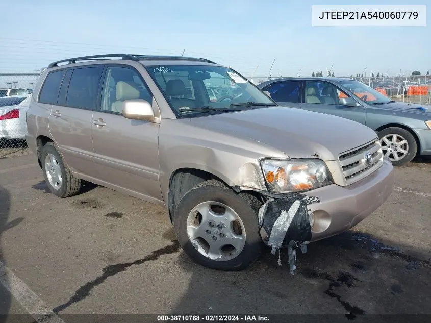 2004 Toyota Highlander Limited V6 VIN: JTEEP21A540060779 Lot: 40815137