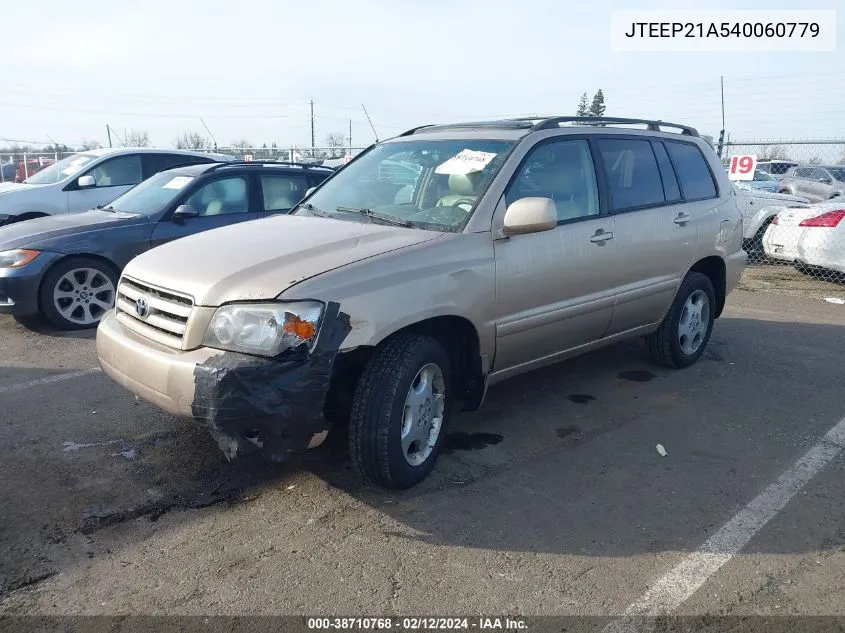 2004 Toyota Highlander Limited V6 VIN: JTEEP21A540060779 Lot: 40815137