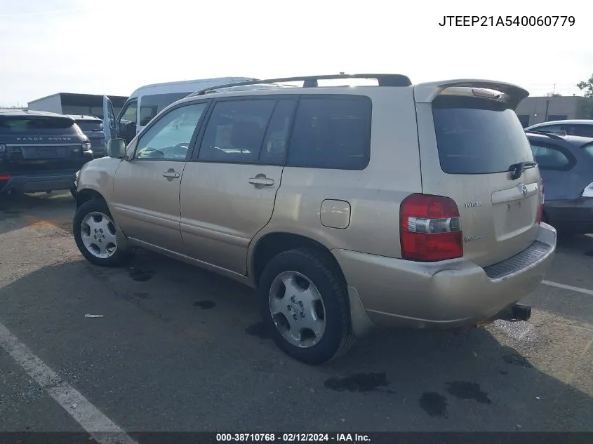 2004 Toyota Highlander Limited V6 VIN: JTEEP21A540060779 Lot: 40815137