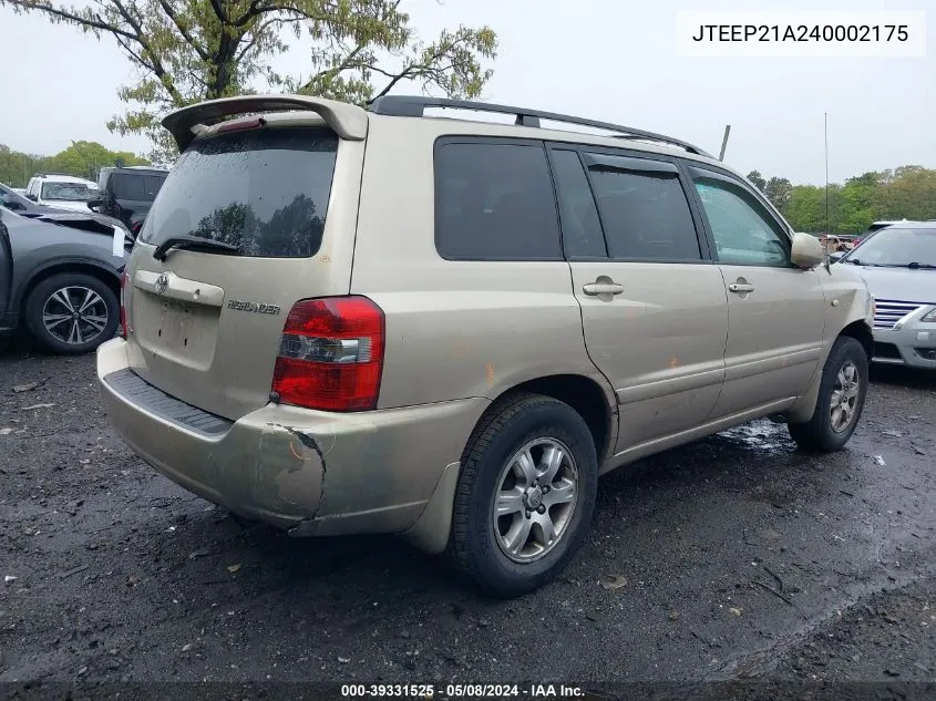 JTEEP21A240002175 2004 Toyota Highlander V6