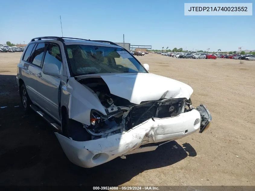 2004 Toyota Highlander V6 VIN: JTEDP21A740023552 Lot: 39524088