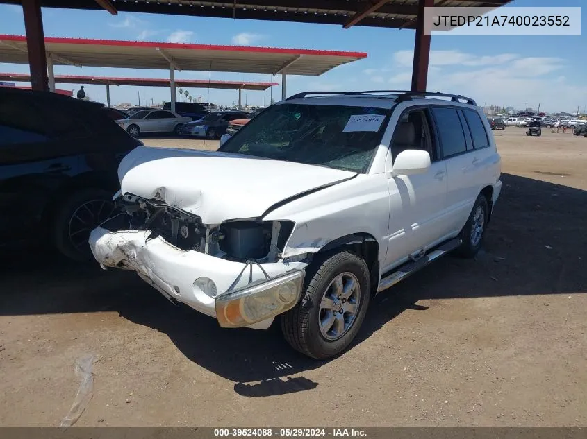 2004 Toyota Highlander V6 VIN: JTEDP21A740023552 Lot: 39524088