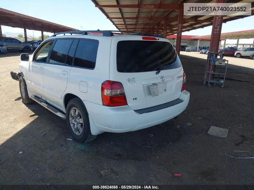 2004 Toyota Highlander V6 VIN: JTEDP21A740023552 Lot: 39524088