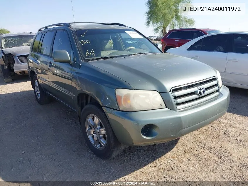 2004 Toyota Highlander V6 VIN: JTEDP21A240011972 Lot: 39568648