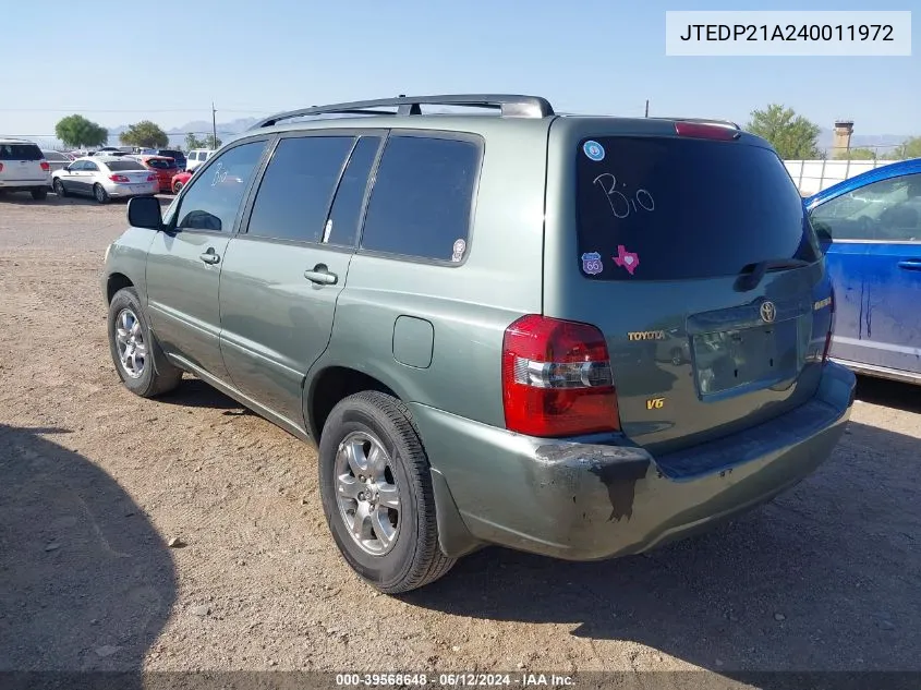 JTEDP21A240011972 2004 Toyota Highlander V6