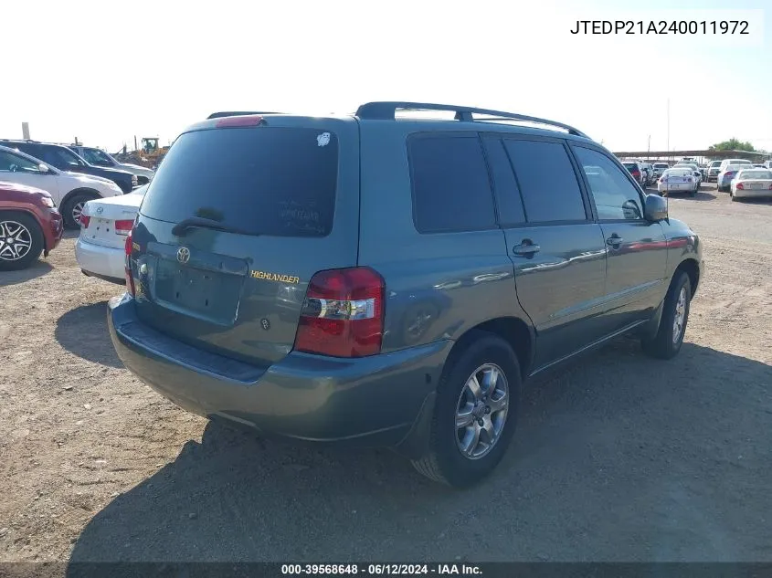 2004 Toyota Highlander V6 VIN: JTEDP21A240011972 Lot: 39568648