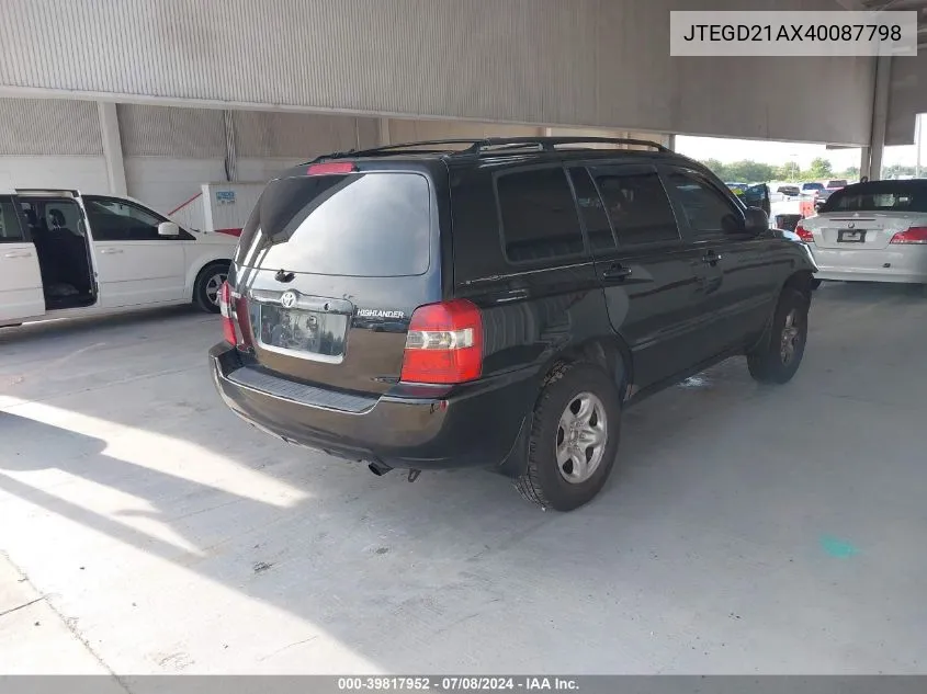 2004 Toyota Highlander VIN: JTEGD21AX40087798 Lot: 39817952