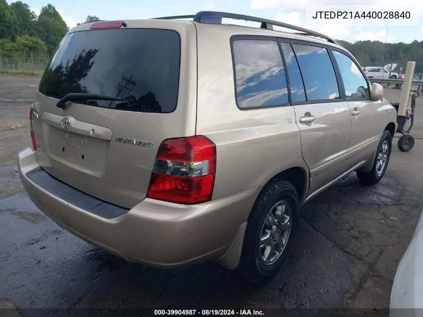 2004 Toyota Highlander V6 VIN: JTEDP21A440028840 Lot: 39904987