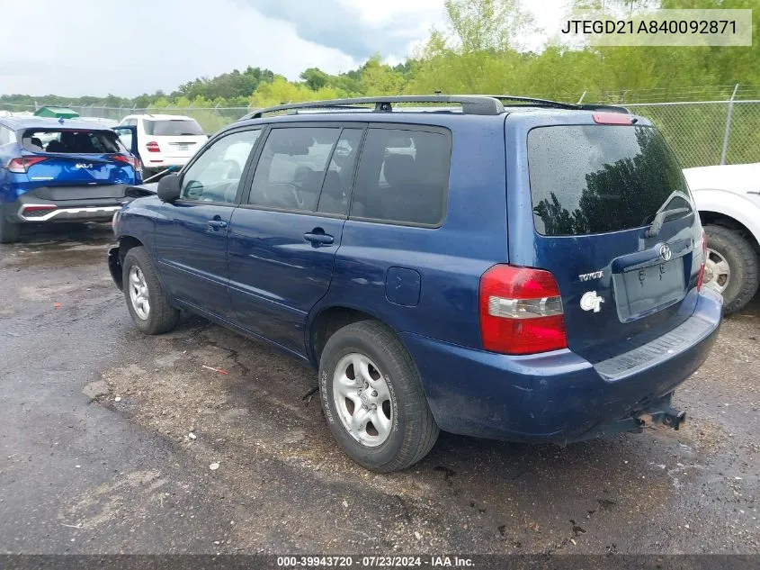 2004 Toyota Highlander VIN: JTEGD21A840092871 Lot: 39943720