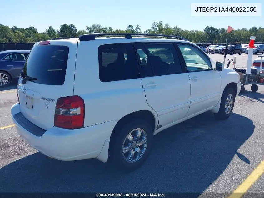 2004 Toyota Highlander V6 VIN: JTEGP21A440022050 Lot: 40139993