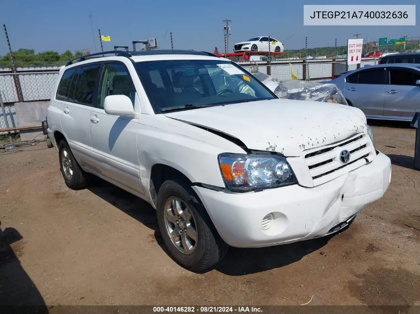 2004 Toyota Highlander Limited VIN: JTEGP21A740032636 Lot: 40146282