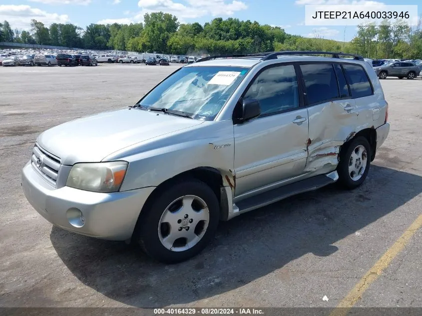 2004 Toyota Highlander Limited V6 VIN: JTEEP21A640033946 Lot: 40164329