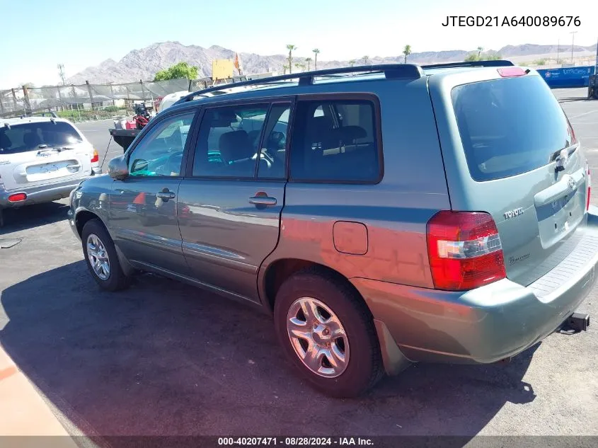 2004 Toyota Highlander VIN: JTEGD21A640089676 Lot: 40207471