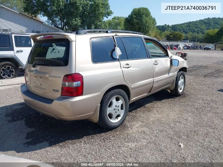 2004 Toyota Highlander Limited V6 VIN: JTEEP21A740036791 Lot: 40238597