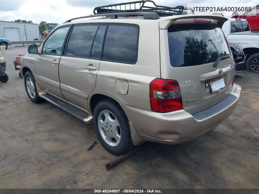 2004 Toyota Highlander Limited V6 VIN: JTEEP21A640036085 Lot: 40244907