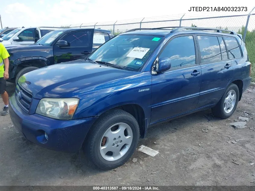 2004 Toyota Highlander Limited VIN: JTEDP21A840032373 Lot: 40313587