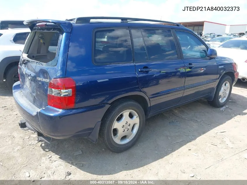 2004 Toyota Highlander Limited VIN: JTEDP21A840032373 Lot: 40313587