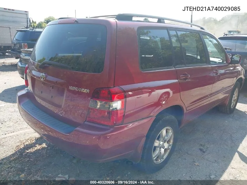 2004 Toyota Highlander VIN: JTEHD21A740029085 Lot: 40320606