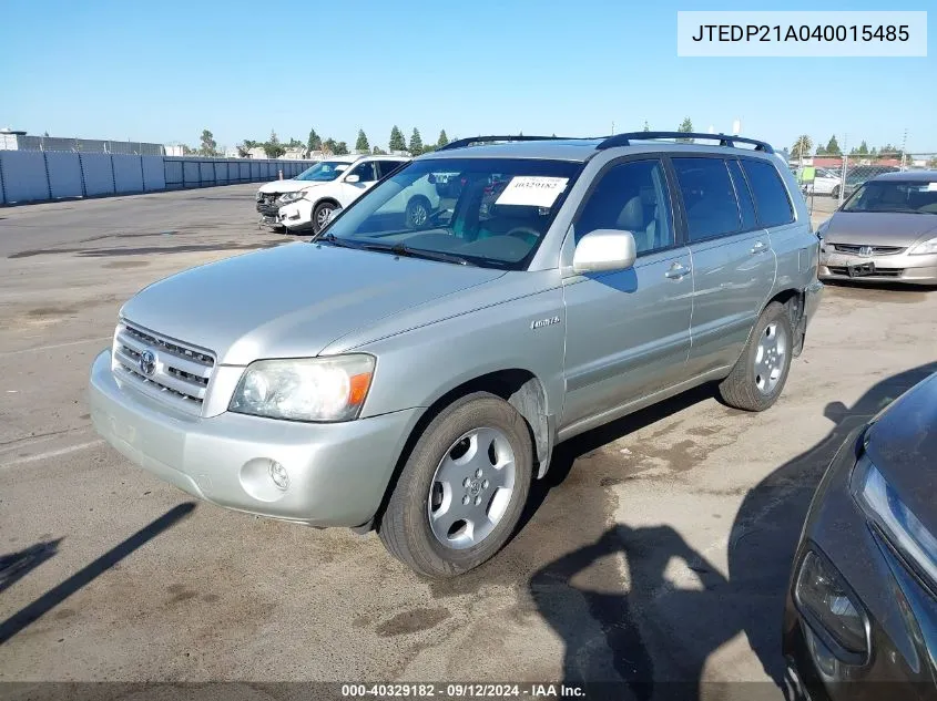 2004 Toyota Highlander Limited V6 VIN: JTEDP21A040015485 Lot: 40329182