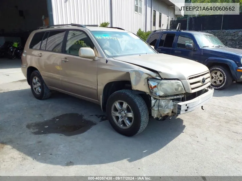 JTEEP21A640060662 2004 Toyota Highlander V6