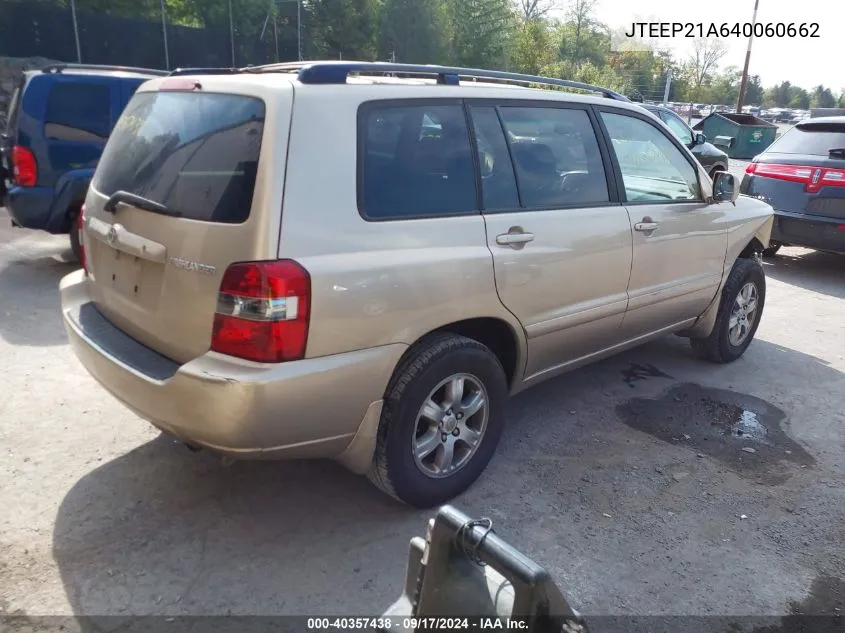 JTEEP21A640060662 2004 Toyota Highlander V6