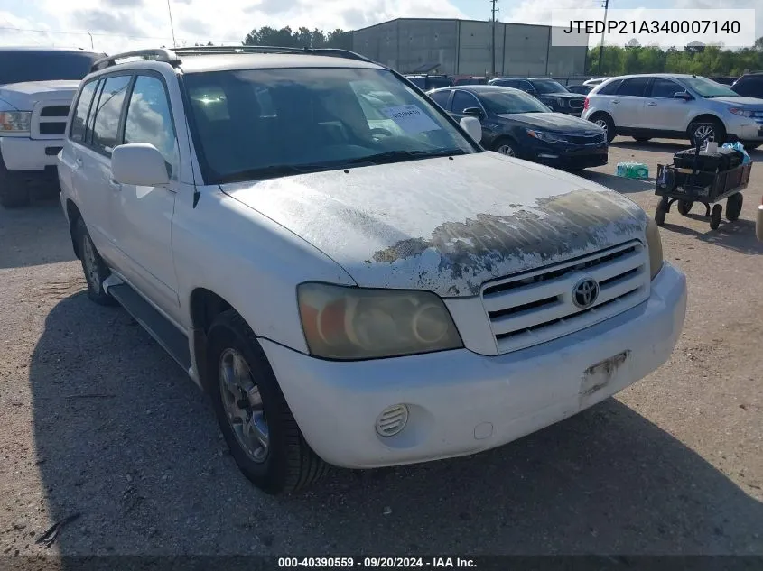 2004 Toyota Highlander V6 VIN: JTEDP21A340007140 Lot: 40390559