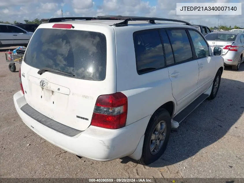 2004 Toyota Highlander V6 VIN: JTEDP21A340007140 Lot: 40390559