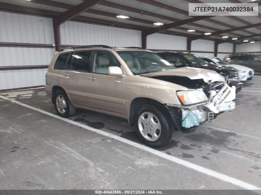 2004 Toyota Highlander Limited V6 VIN: JTEEP21A740032384 Lot: 40443595