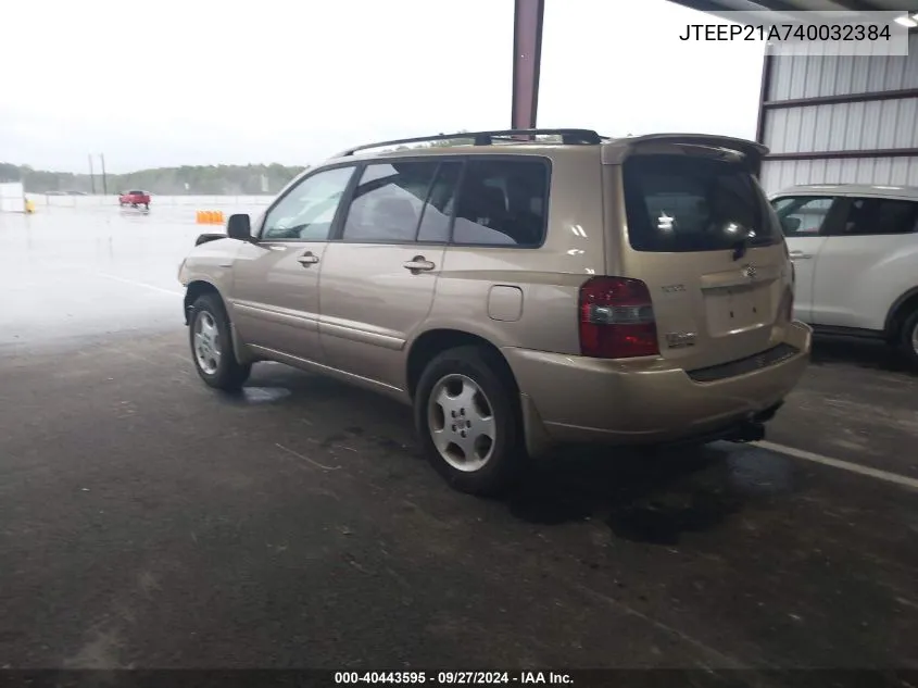 2004 Toyota Highlander Limited V6 VIN: JTEEP21A740032384 Lot: 40443595