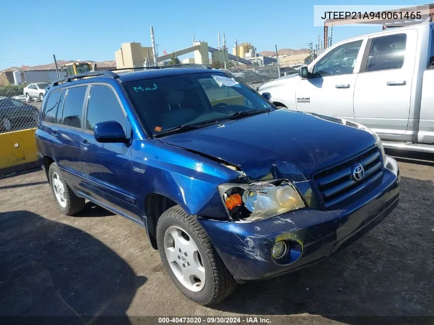 2004 Toyota Highlander VIN: JTEEP21A940061465 Lot: 40473020