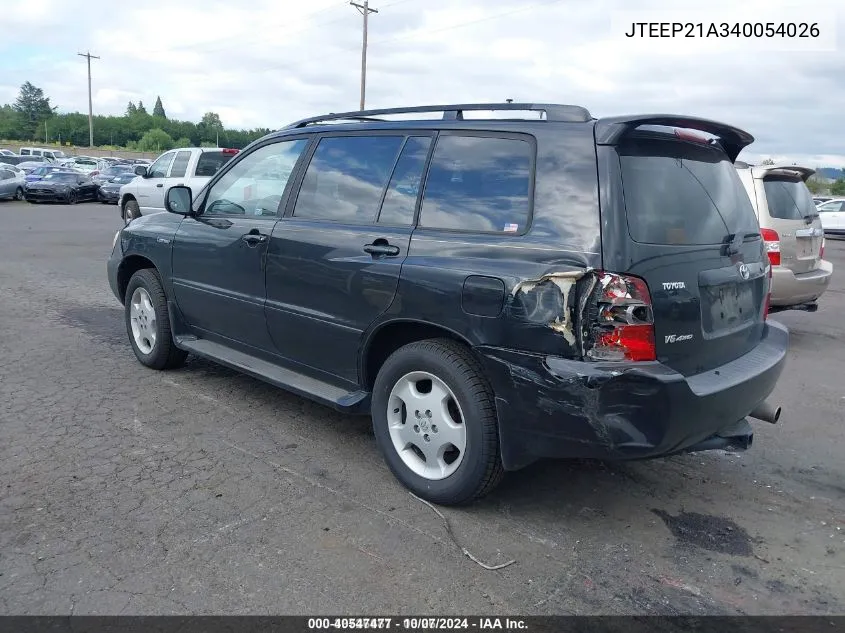 2004 Toyota Highlander Limited V6 VIN: JTEEP21A340054026 Lot: 40547477