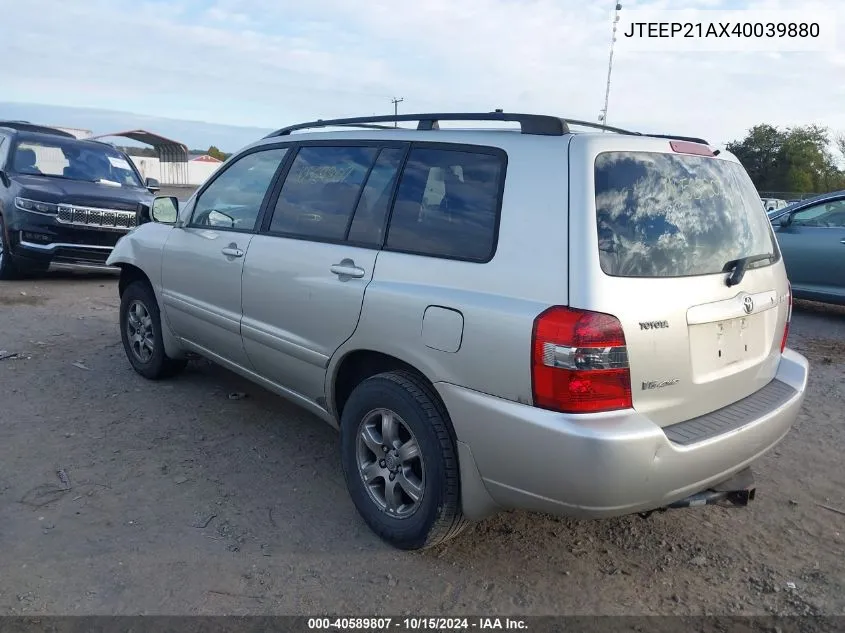 2004 Toyota Highlander V6 VIN: JTEEP21AX40039880 Lot: 40589807