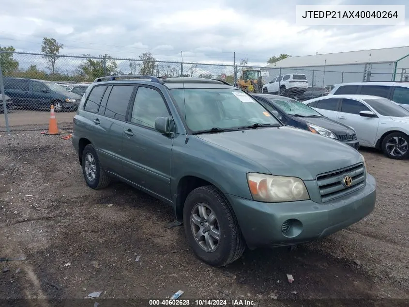 2004 Toyota Highlander V6 VIN: JTEDP21AX40040264 Lot: 40602628