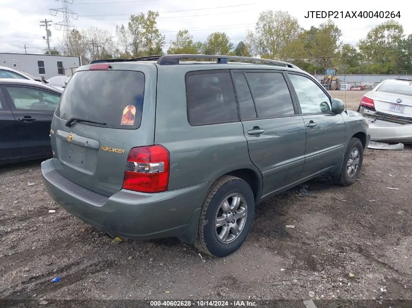 2004 Toyota Highlander V6 VIN: JTEDP21AX40040264 Lot: 40602628