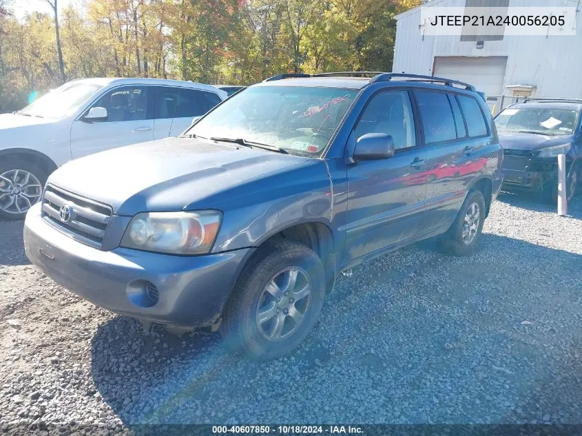 2004 Toyota Highlander V6 VIN: JTEEP21A240056205 Lot: 40607850