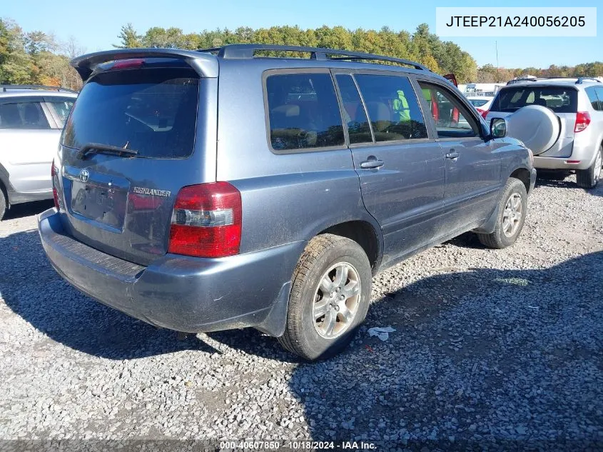 2004 Toyota Highlander V6 VIN: JTEEP21A240056205 Lot: 40607850