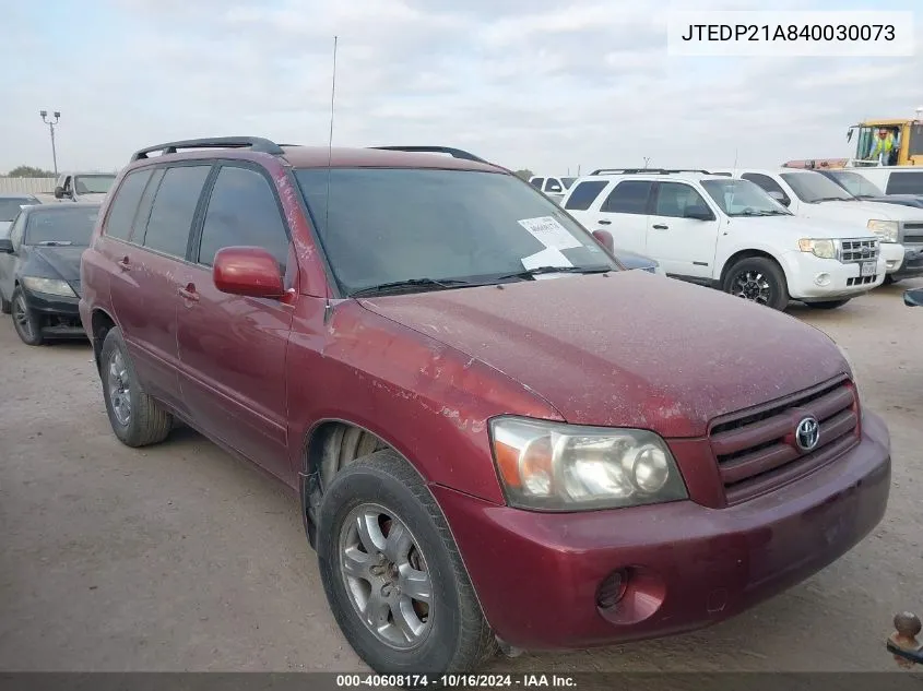 2004 Toyota Highlander V6 VIN: JTEDP21A840030073 Lot: 40608174