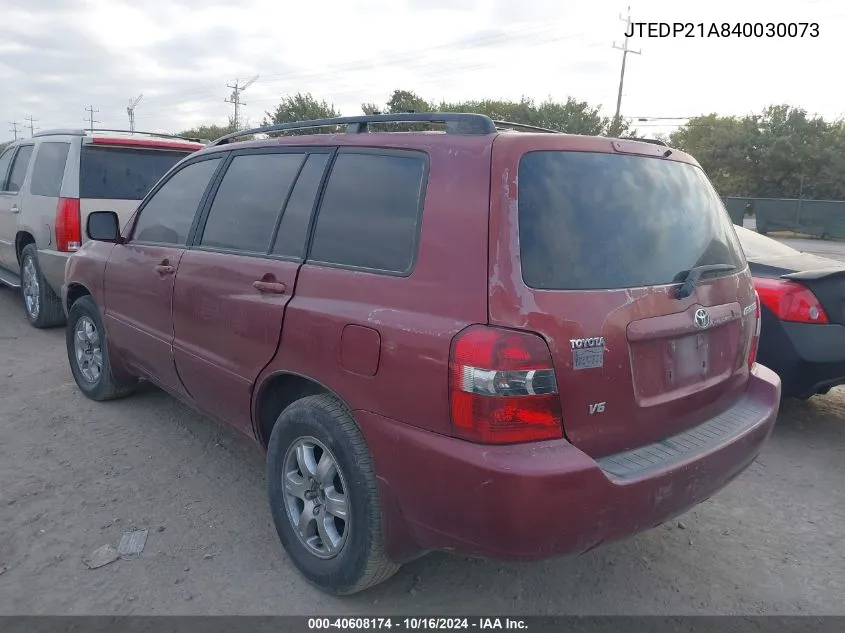 2004 Toyota Highlander V6 VIN: JTEDP21A840030073 Lot: 40608174