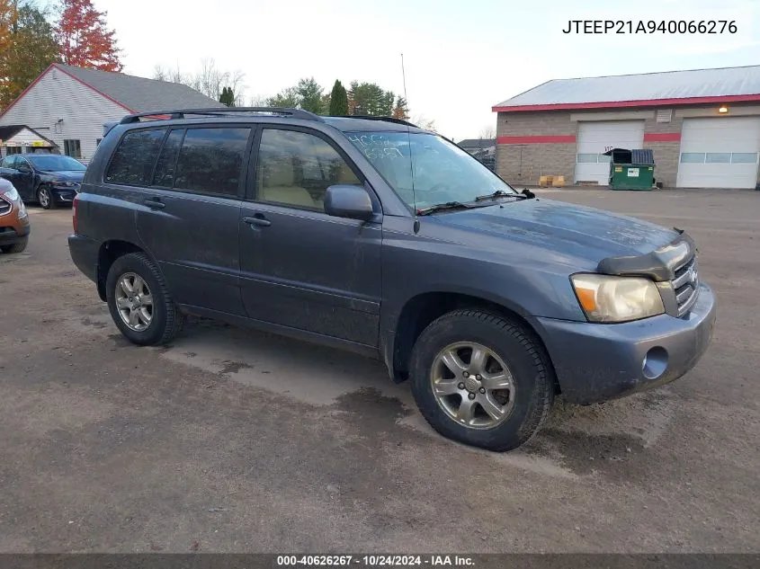 2004 Toyota Highlander V6 VIN: JTEEP21A940066276 Lot: 40626267