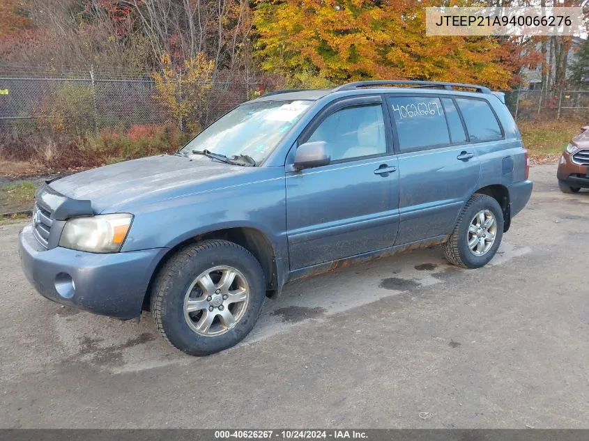 2004 Toyota Highlander V6 VIN: JTEEP21A940066276 Lot: 40626267