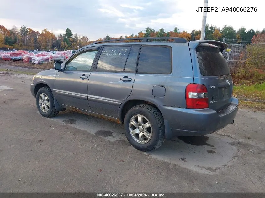 2004 Toyota Highlander V6 VIN: JTEEP21A940066276 Lot: 40626267