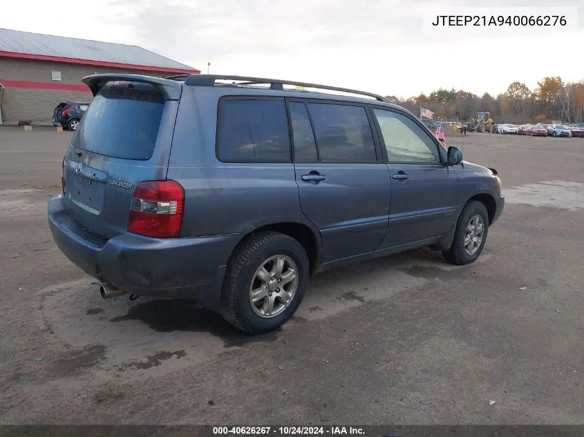 2004 Toyota Highlander V6 VIN: JTEEP21A940066276 Lot: 40626267