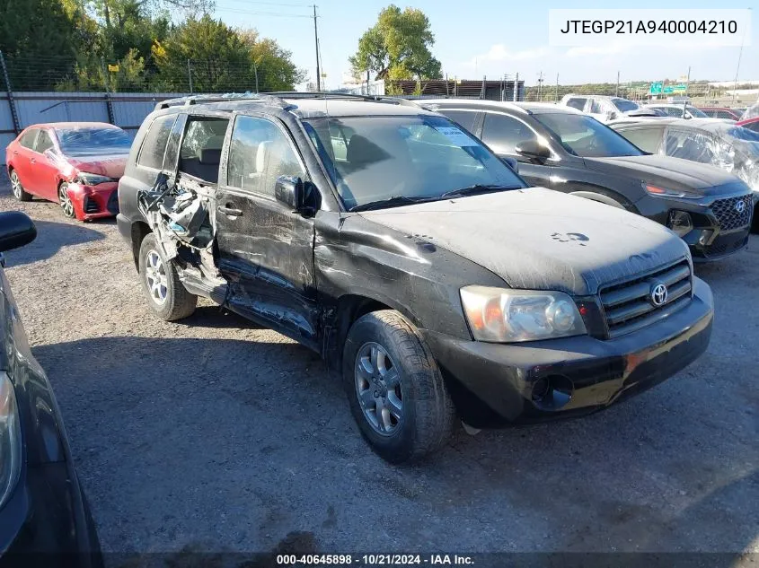 2004 Toyota Highlander V6 VIN: JTEGP21A940004210 Lot: 40645898