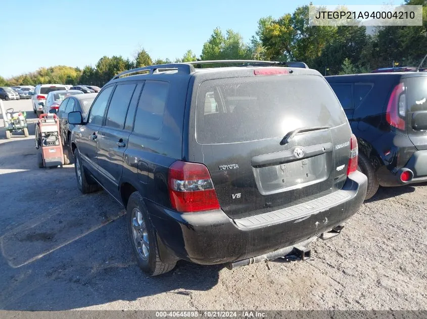 2004 Toyota Highlander V6 VIN: JTEGP21A940004210 Lot: 40645898